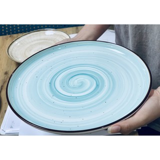 SỨ CAO CẤP - Đĩa sứ tròn, đĩa decor màu xanh ngọc size 26 cm