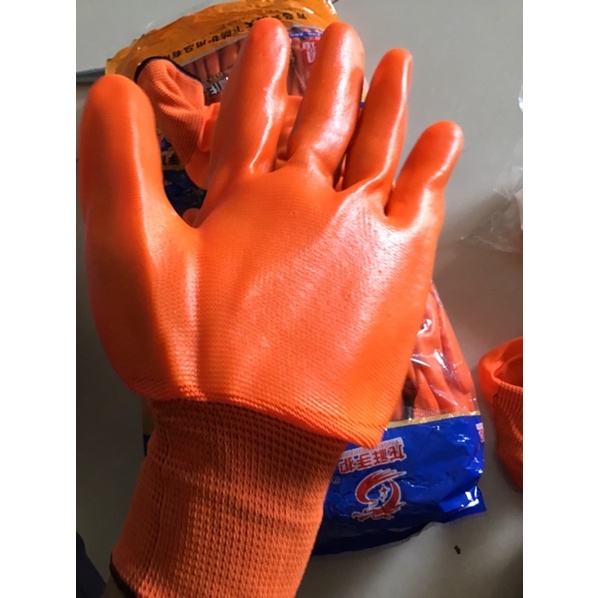 Gang tay bảo hộ lao động, gang tay phủ sơn 2 mặt màu cam loại dày