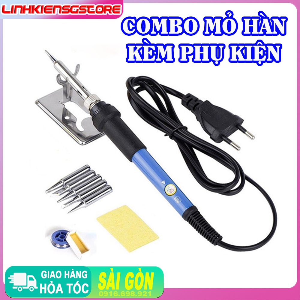 Mỏ Hàn Chỉnh Nhiệt 60w, 5 Mũi hàn, Nhựa Thông, Chì Hàn, Gác Mỏ Hàn, Bọt Biển