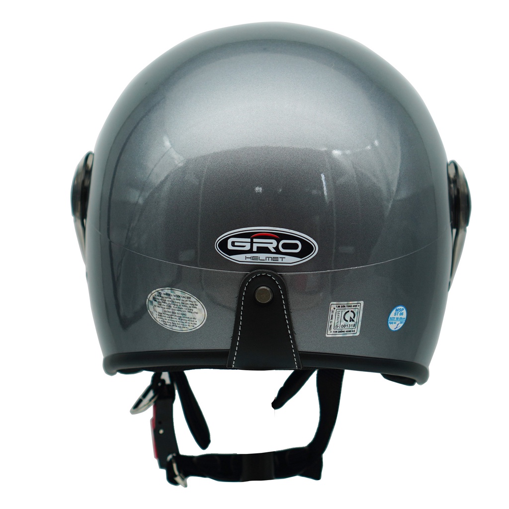 Mũ Bảo Hiểm 3/4 đầu GRO Helmet T818 có kính ngắn che nửa mặt, kiểu dáng thời trang cho nữ, khóa kim loại - Xám Bóng