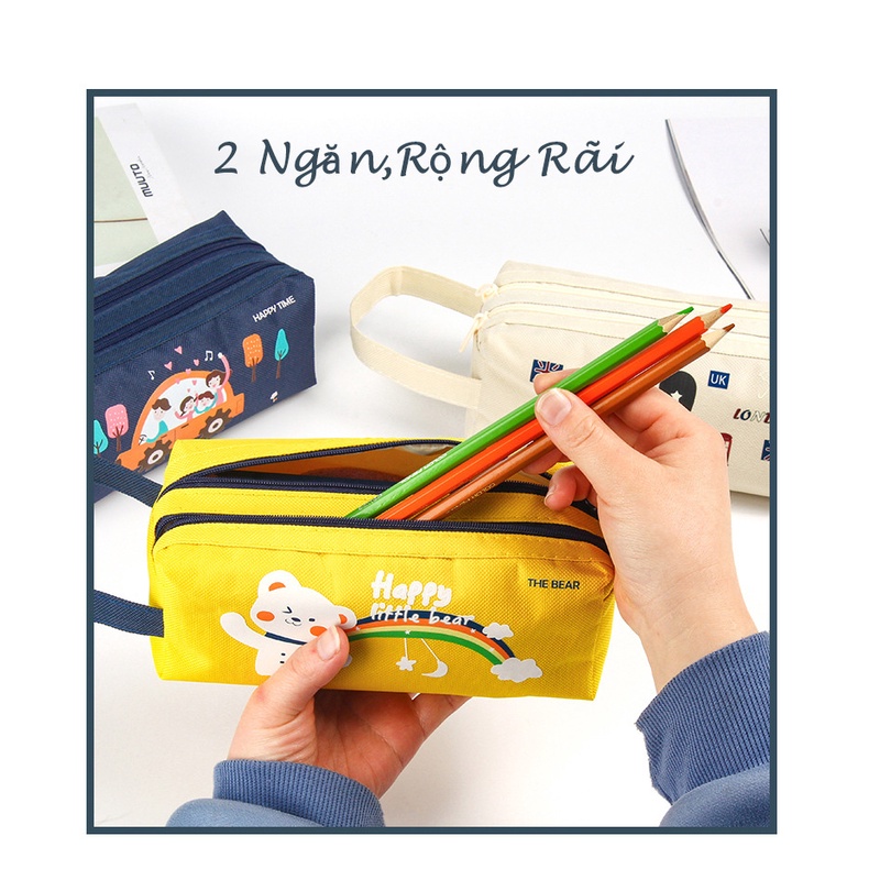 Hộp bút vải 2 ngăn Timon cute - thiết kế đẹp mắt - logo dễ thương - nhiều màu sắc