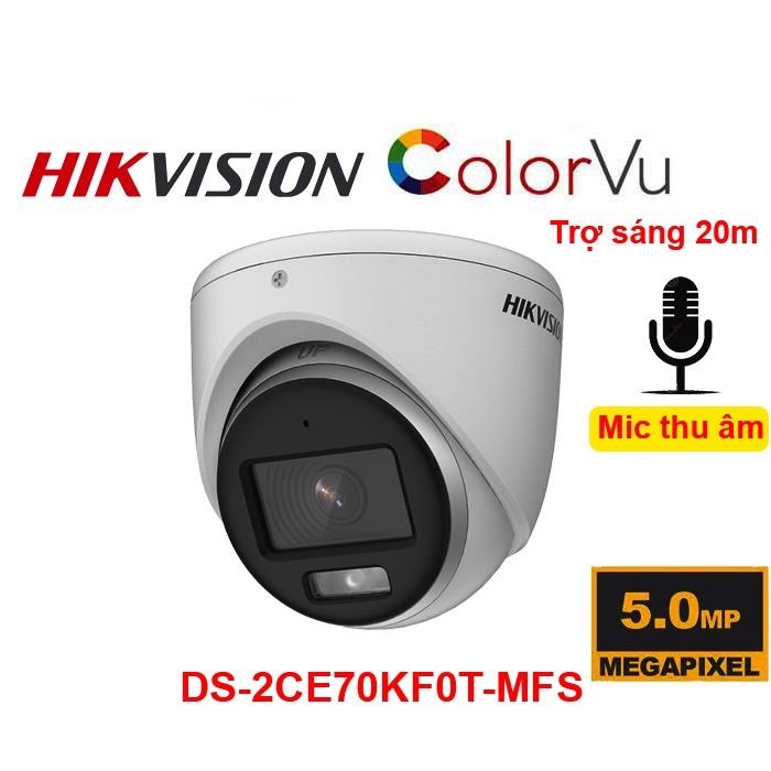 Camera HIKVISION 5mp/3K Có Màu Ban Đêm DS-2CE70KF0T-MFS đèn trợ sáng 20m tích hợp mic vỏ kim loại