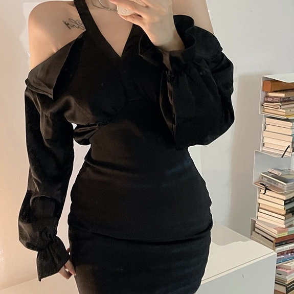 [MURIOKI] Đầm Hai Dây Ôm Dáng Màu Đen Phong Cách Hàn Quốc Cổ Điển Quyến Rũ Dành Cho Nữ