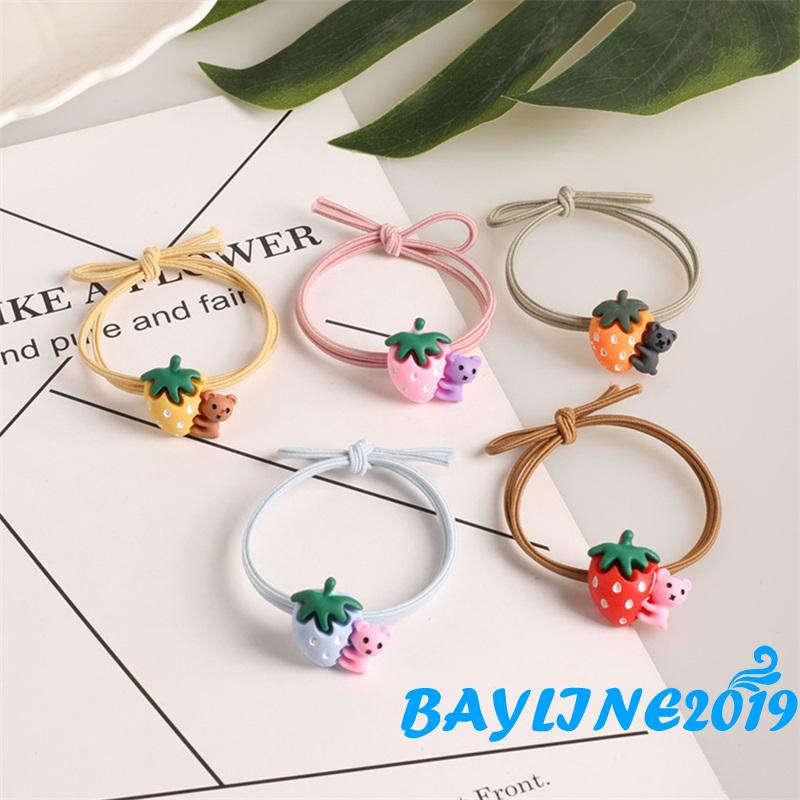 Dây buộc tóc cao su co giãn tốt in hình gấu dâu tây hoạt hình cho bé