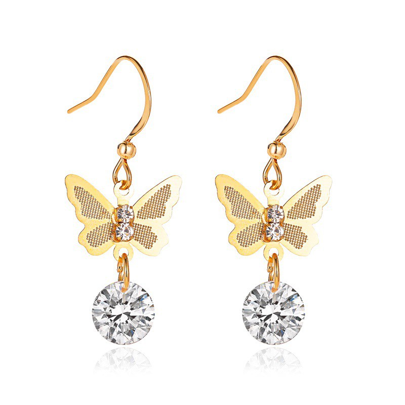 Khuyên tai hình bướm đính đá zircon nhân tạo phong cách Hàn