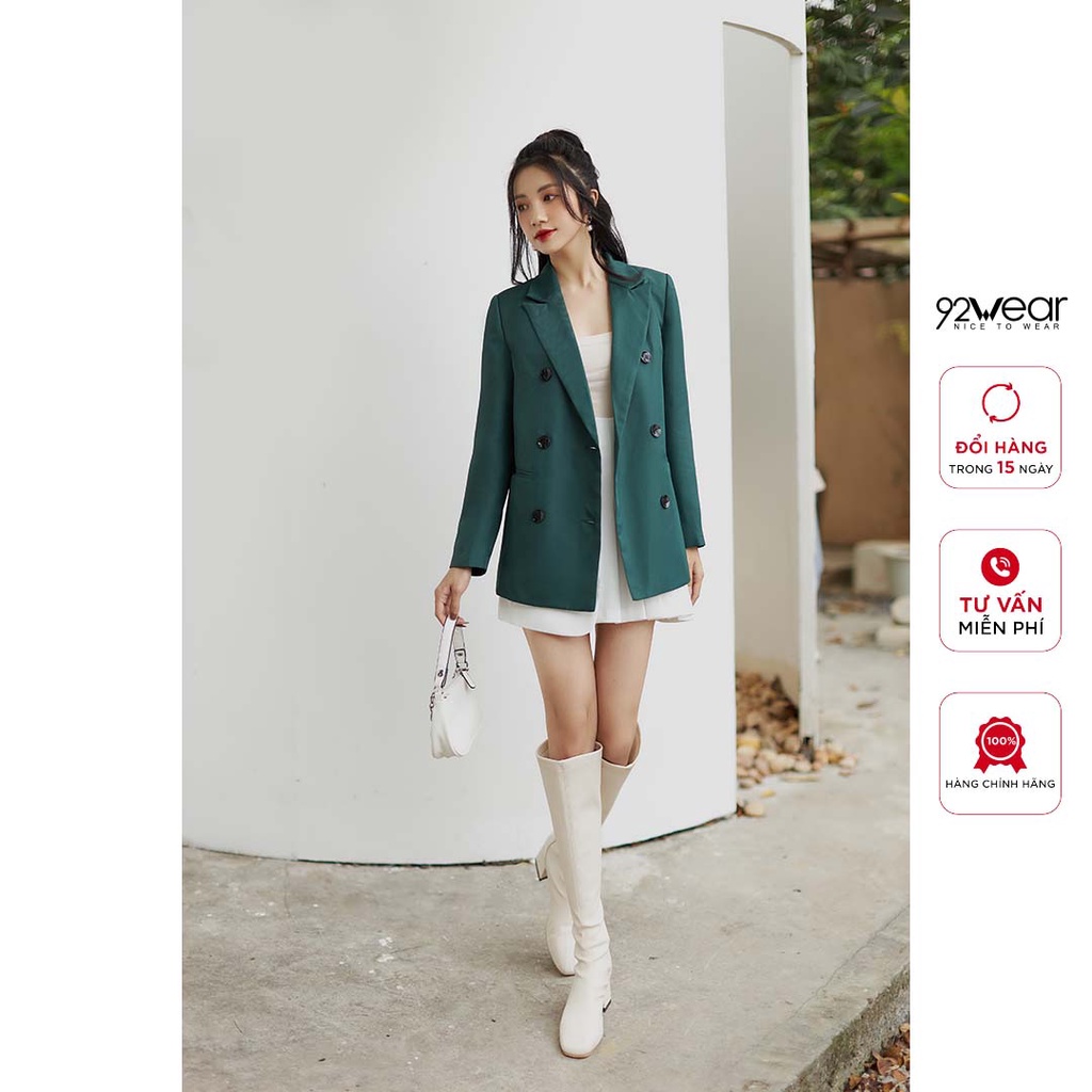 Áo vest blazer nữ 92WEAR dài tay hai hàng khuy trẻ trung hiện đại VBW1137