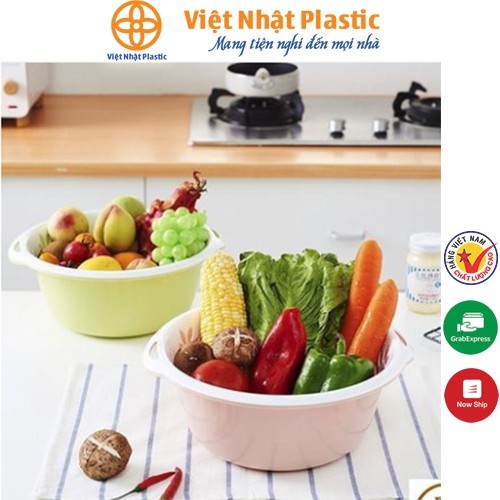 Bộ rổ chậu có nắp đậy chống bụi 3 trong 1 chất liệu nhựa PP cao cấp Việt Nhật Plastic Bộ thau rổ ráo nước MS 3375