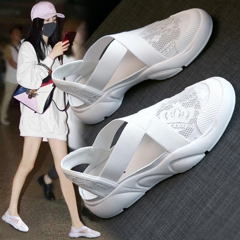 Giày Sandal Thể Thao Đế Bằng Phối Lưới Phong Cách Công Chúa Mới Cho Nữ