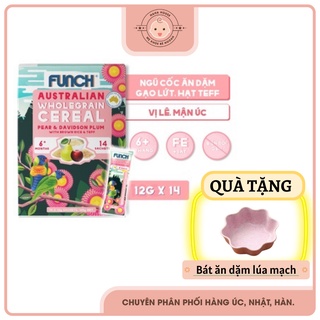 Bột ăn dặm, ngũ cốc ăn dặm chính hãng úc funch vị lê, mận davidson hộp 168g tặng bát ăn dặm lúa mạch