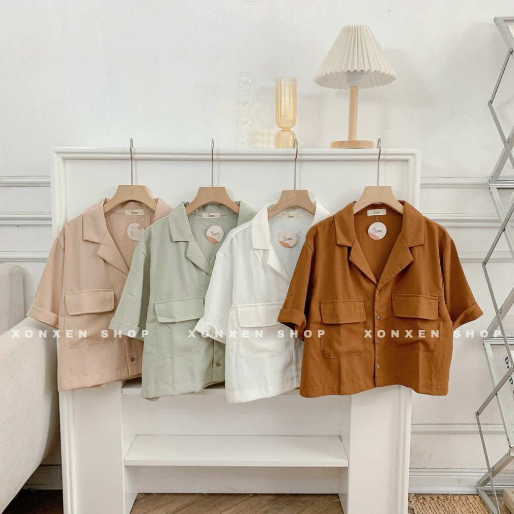 ÁO SƠ MI NỮ XONXEN SHOP, áo sơ mi cổ vest túi trước, freesize, mã 43