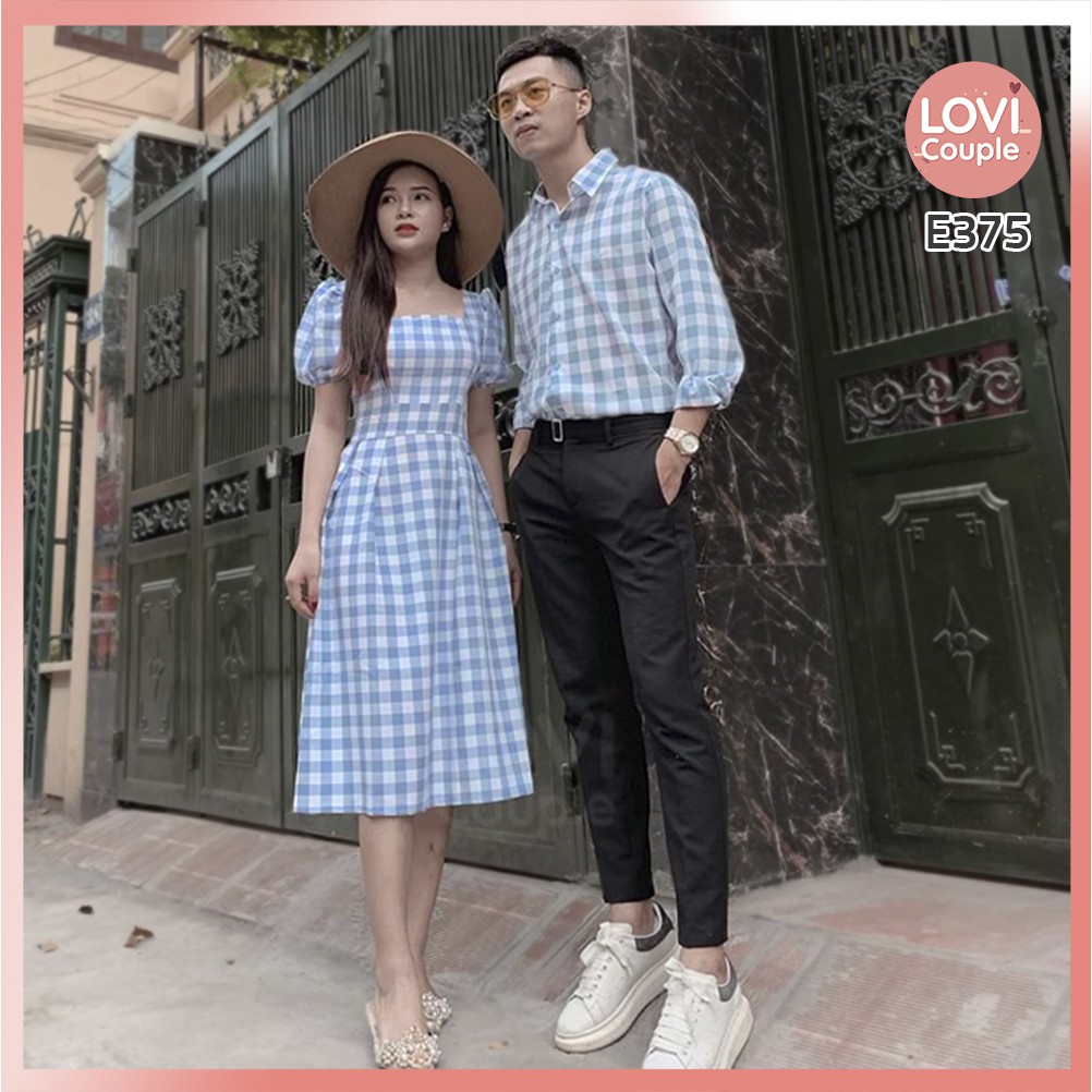 Đồ Đôi - SET Áo sơ mi váy đôi Caro thời trang Hàn Quốc E375 - LoviCouple - Có FeedBack