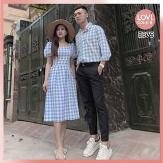 Đồ Đôi - SET Áo sơ mi váy đôi Caro thời trang Hàn Quốc E375 - LoviCouple - Có FeedBack