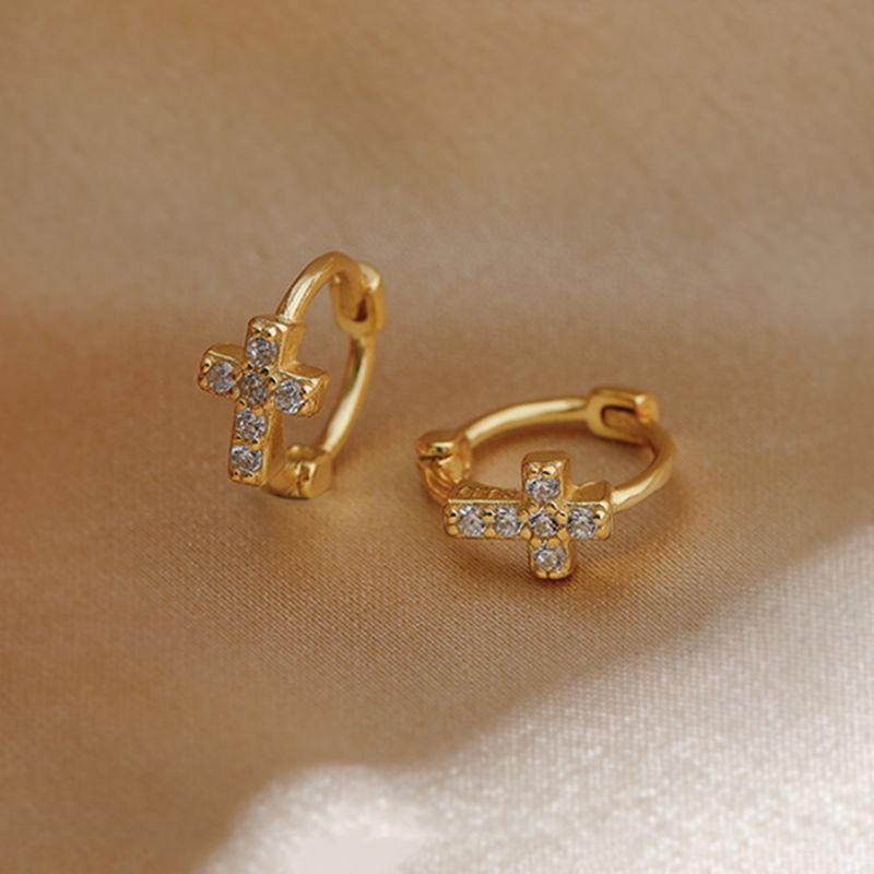 Bông tai titan không gỉ hoa tai tròn mạ vàng 18k phong cách retro cổ điển