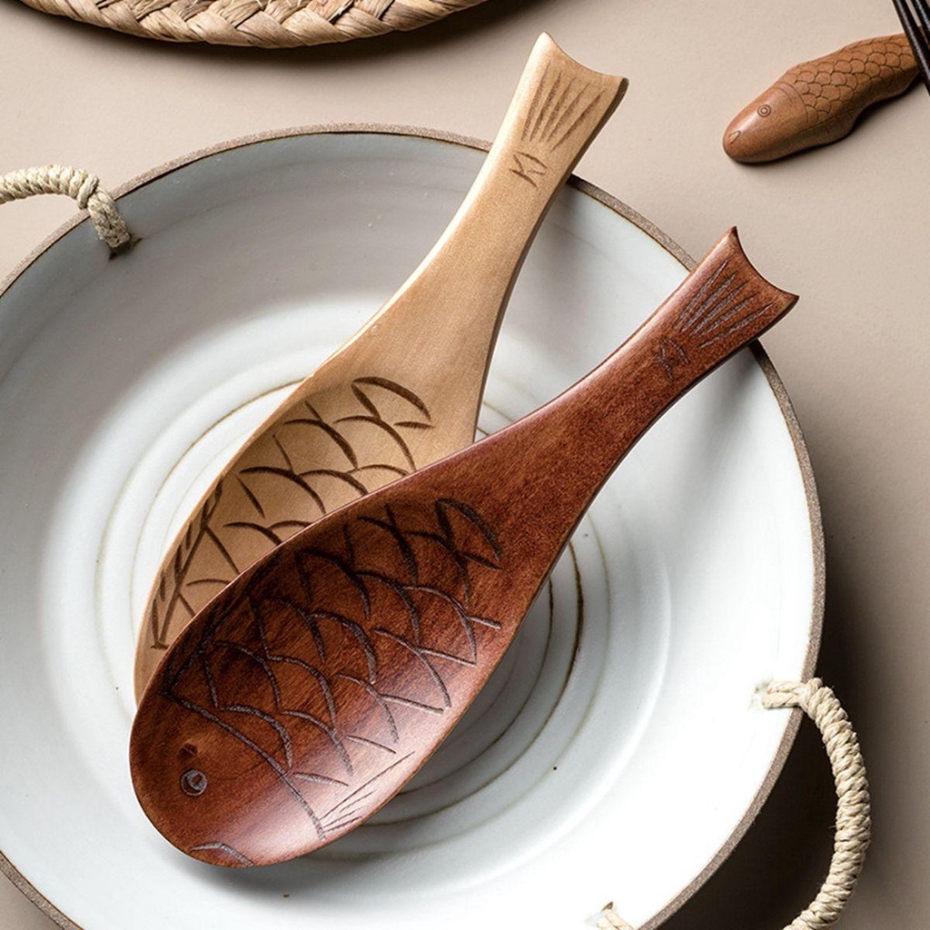 YIYU Muỗng Múc Cơm Bằng Gỗ Hình Cá Thân Thiện Với Môi Trường