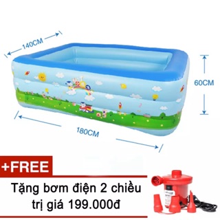 Bể bơi phao chữ nhật 3 tầng 180cm tặng bơm điện