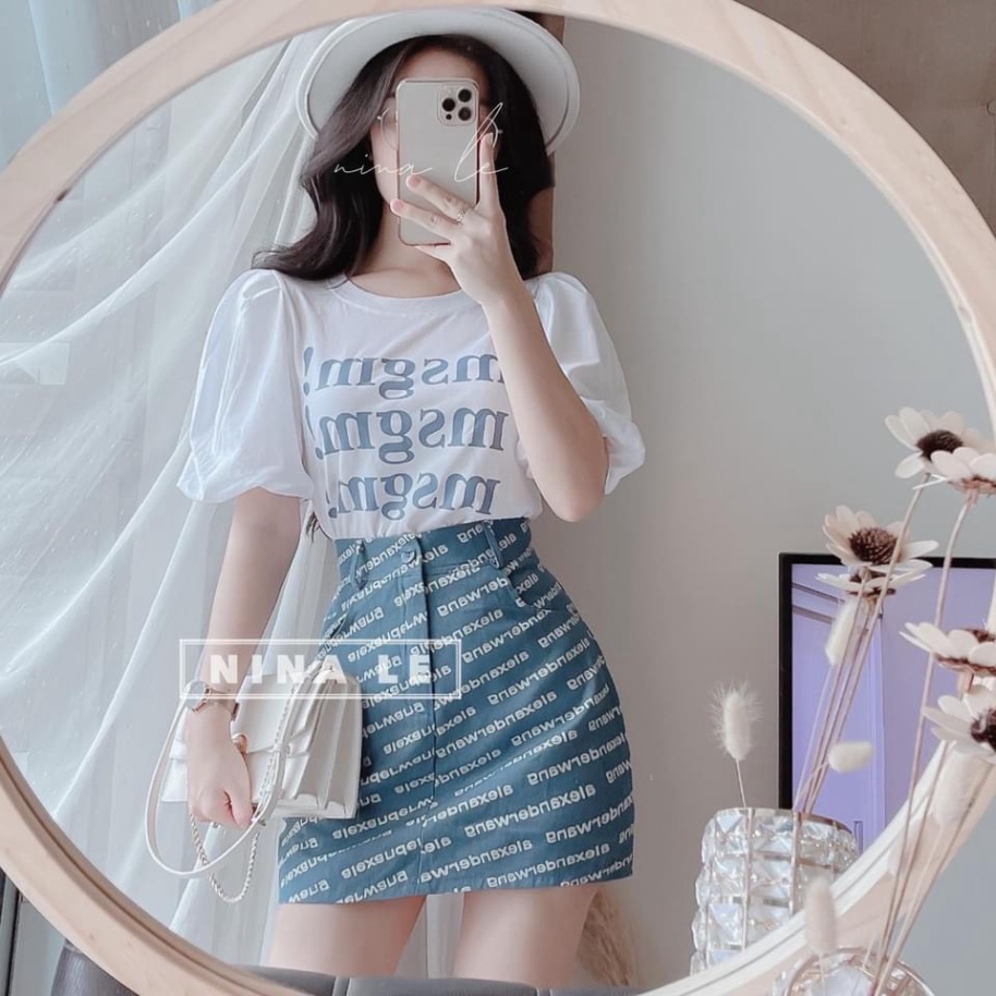 Set áo tay bồng mix chân váy kaki kèm quần trong - Sỉ Ngọc Tâm