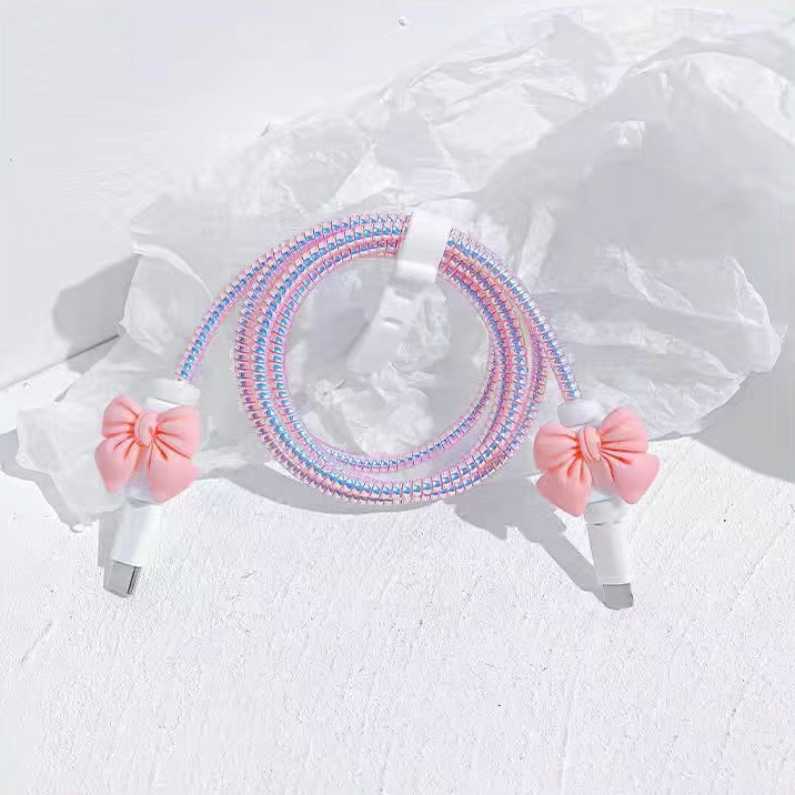 1 Cặp Nút Bảo Vệ Dây Cáp Sạc USB Chống Gãy Hình Nơ Hoạt Hình Đáng Yêu iphone