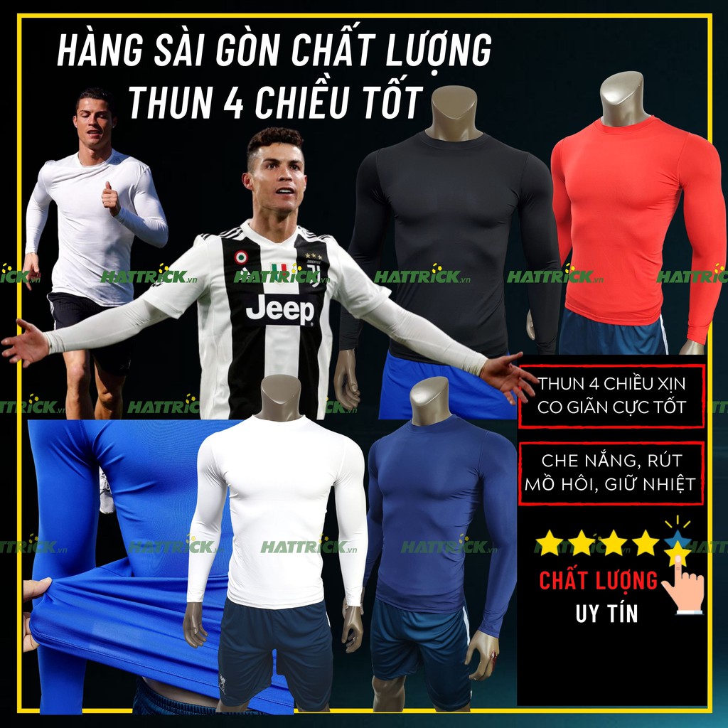 Áo giữ nhiệt nam thể thao đá bóng loại tốt, 100% hàng Sài Gòn, thun lạnh 4 chiều co giãn mạnh, rút mồ hôi, che nắng | BigBuy360 - bigbuy360.vn