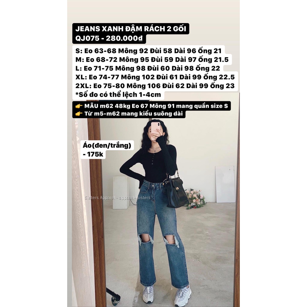 JEANS XANH ĐẬM RÁCH 2 GỐI-QJ075