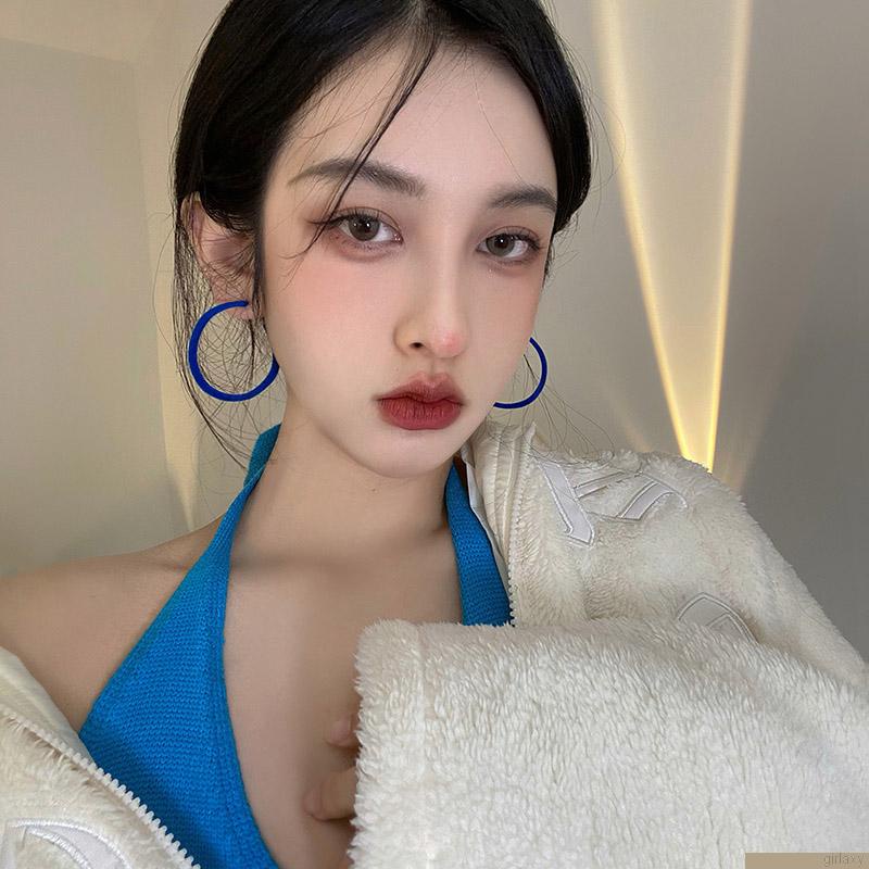Bông tai hình học màu xanh dương phong cách Hàn Quốc cổ điển thời trang