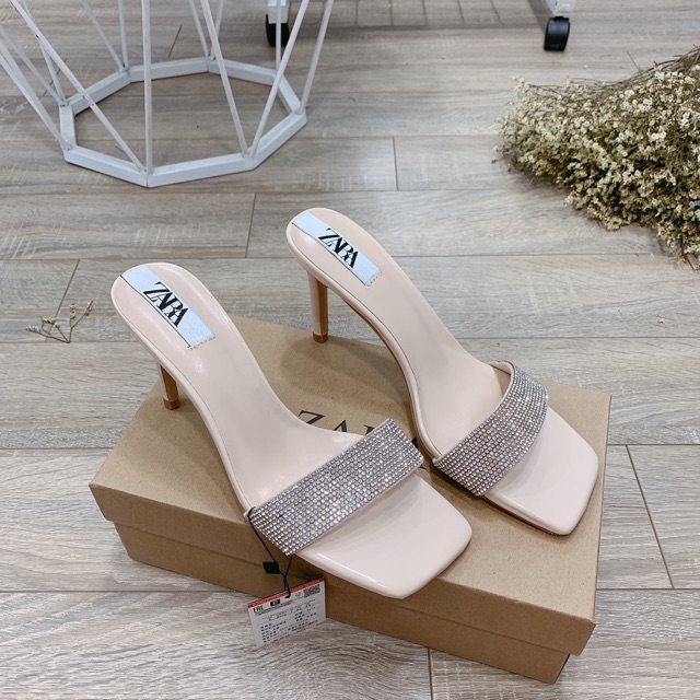 Guốc Za ra quai đá gót nhọn nude - đen (chat trước khi đặt)