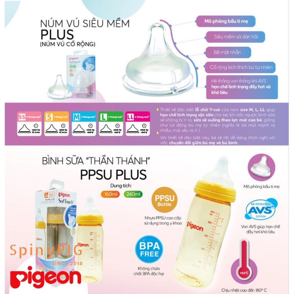 Bình Sữa Pigeon Nội Địa Nhật Cổ Rộng Nhựa PPSU 160ml hoặc 240ml Shop Mẹ Bin