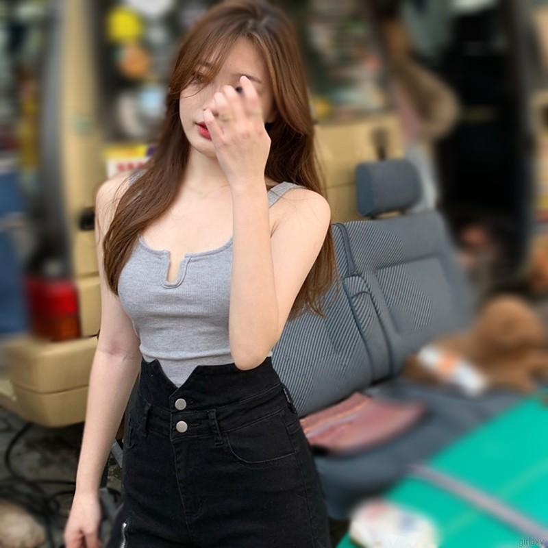 Áo Croptop Sát Nách Cổ Chữ V Thiết Kế Đơn Giản Phong Cách Retro Hàn Quốc