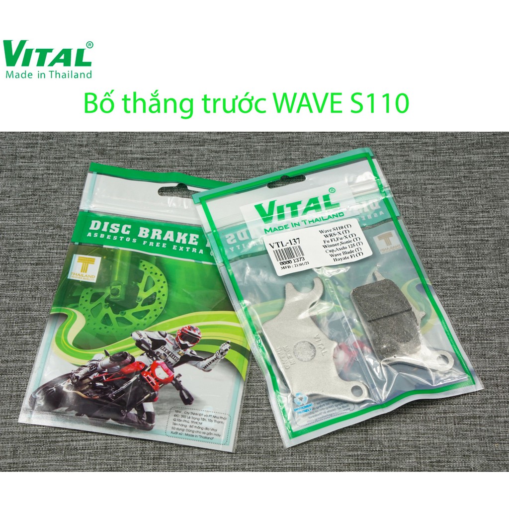 Bố thắng sau + trước WAVE RS, WAVE S110, FUTURE NEO hiệu VITAL - Má phanh xe máy, bố thắng đĩa VITAL chính hãng Thái Lan