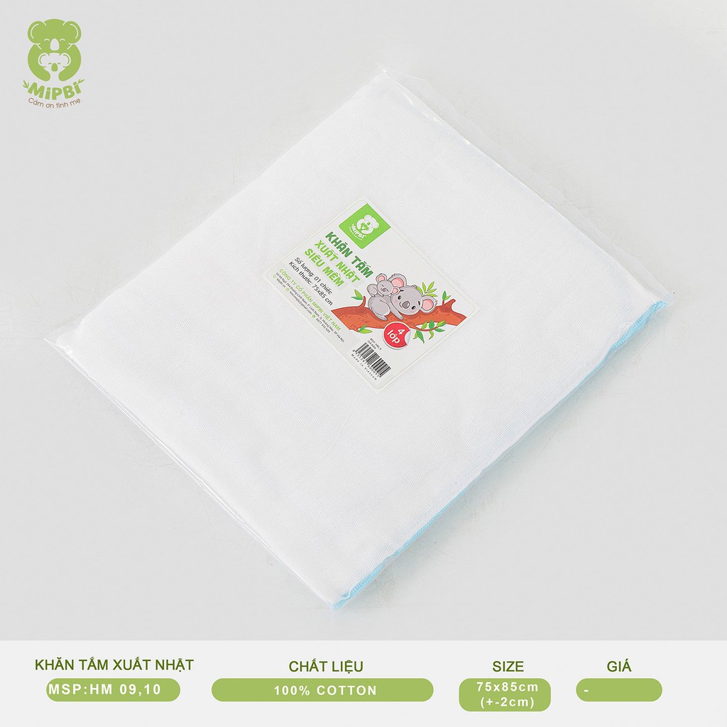 Khăn tắm xuất nhật siêu mềm Mipbi 100% cotton tự nhiên (Túi 1 chiếc 75x85cm)