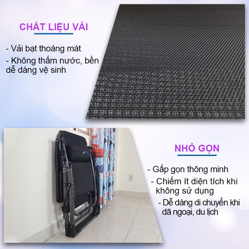 Ghế Xếp Thư Giãn NIKITA NKT139 Khung thép sơn tĩnh điện, vải lưới thoáng mát siêu bền