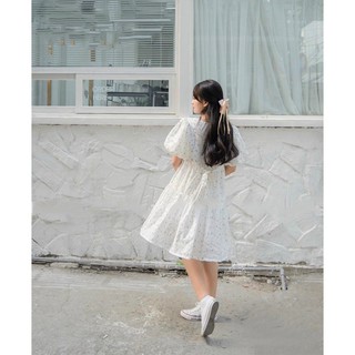 ĐẦM BBD HOA CỔ VUÔNG TAY PHỒNG