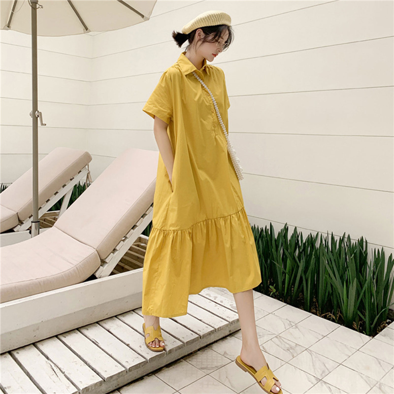 Women's summer new fashion large loose casual shirt skirt Short Sleeve Dress