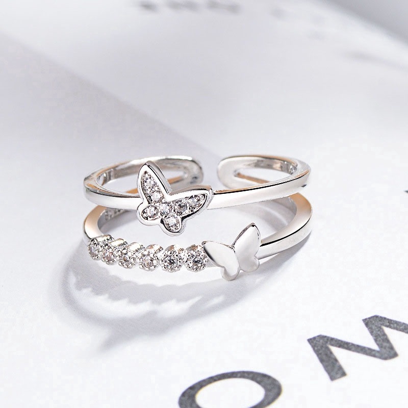Nhẫn đeo khớp ngón tay nhiều tầng dáng hở hình cánh bướm sáng bóng dùng làm quà tặng cho nữ