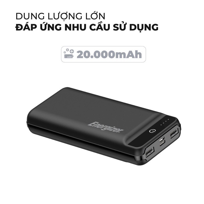 [Mã 159ELSALE hoàn 7% đơn 300K] Pin sạc dự phòng Energizer 20000mAh/3.7V UE20009BK. mới 100%, bảo hành 24 tháng