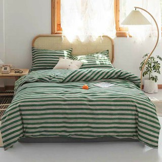 Bộ chăn ga gối cotton poly kẻ xanh