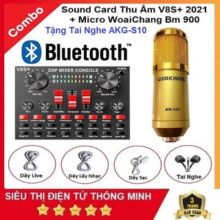 Bộ Micro Bm900 Và Sound Card V8S+,Tặng Tai Nghe AKG-S10 Hát Livestream - Karaoke - Thu âm - Bán Hàng Online Model 2021