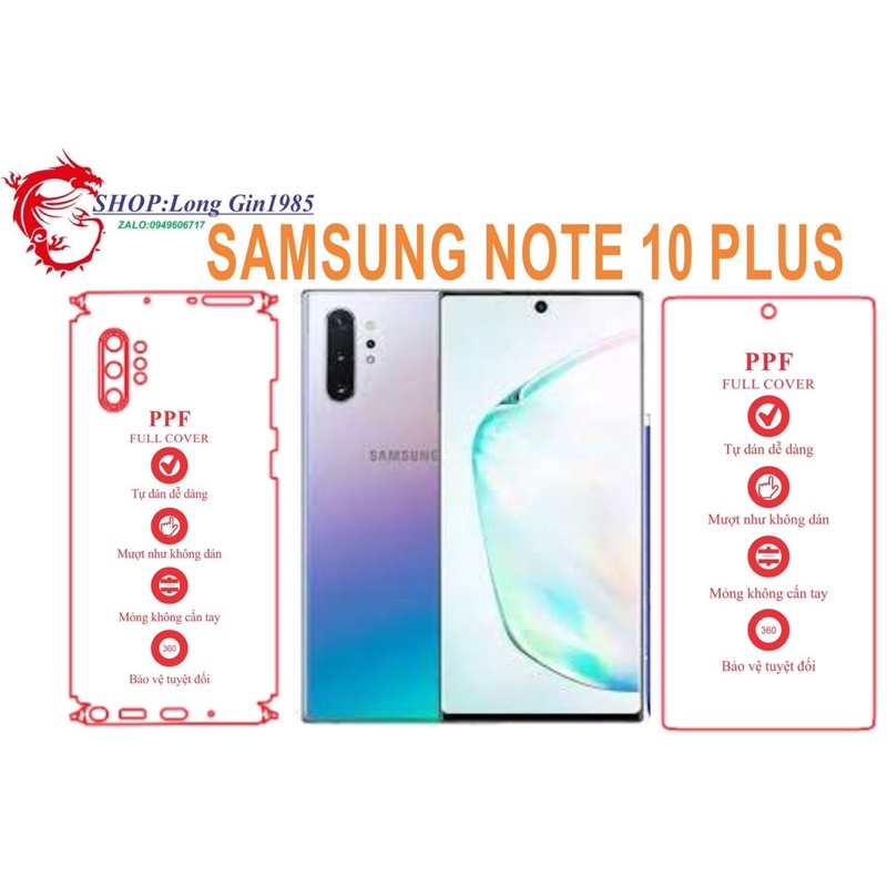 Samsung Note 10 plus miếng dán trong Ppf mặt sau và mặt trước chống va đập chống trầy xước