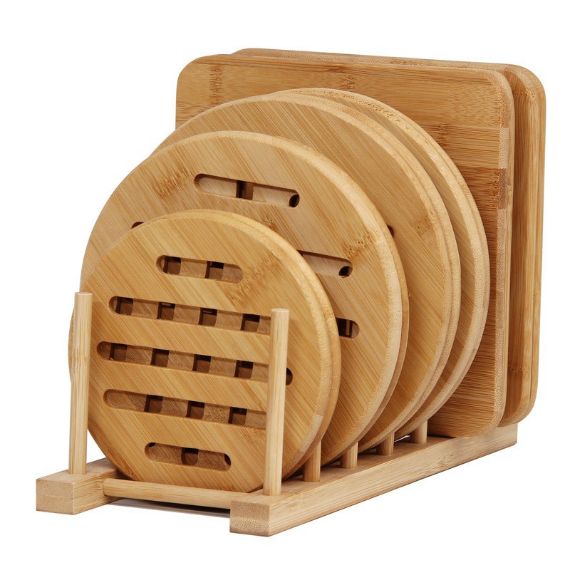 Tấm lót nồi gỗ tre cao cấp BAMBOOO ECO cách nhiệt loại dày nhiều kích thước, chống trầy xước mặt bàn, chống nóng