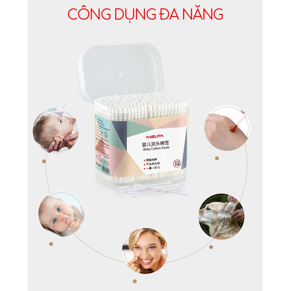 Tăm Bông Cho Bé Sơ Sinh Và Trẻ Em Hộp 400 Que Misuta