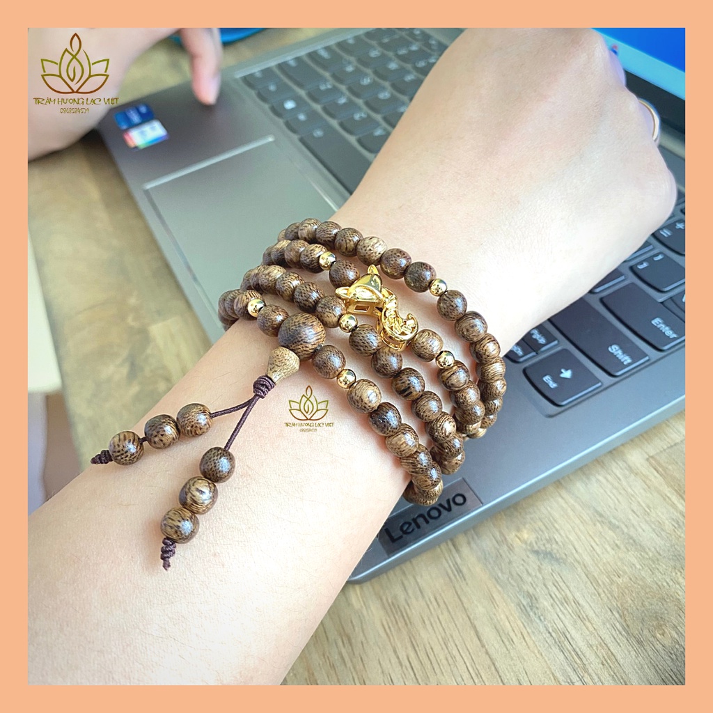 Vòng Tay Trầm Hương Hồ Ly 108 Hạt Charm Bạc 925 6mm/8mm Trầm Tốc Tự Nhiên Cao Cấp Lạc Việt cầu Tình Duyên - Bình An