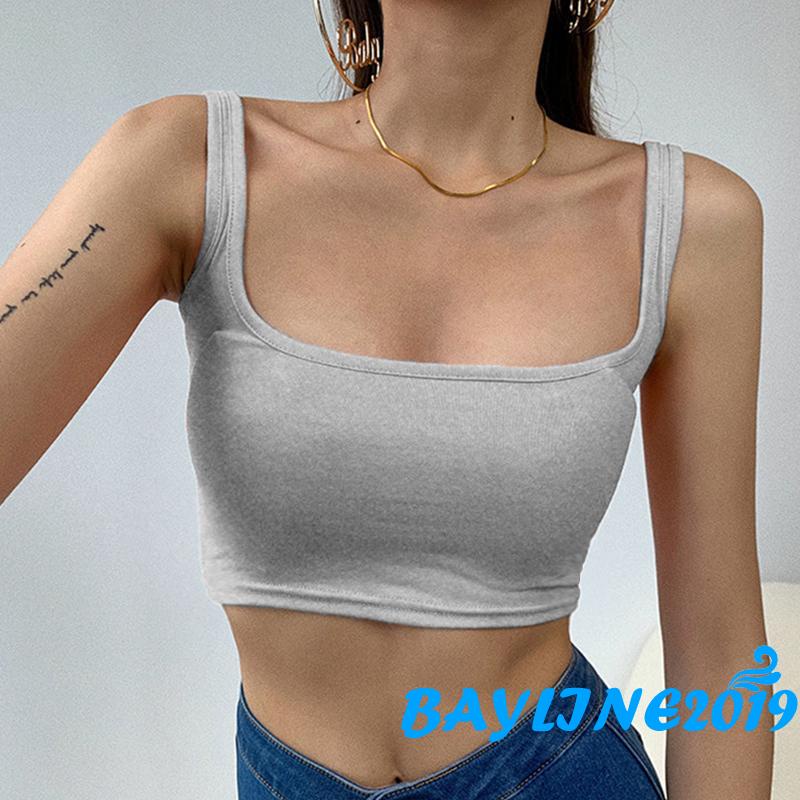 Áo croptop cổ vuông ôm dáng màu sắc đơn giản dành cho nữ