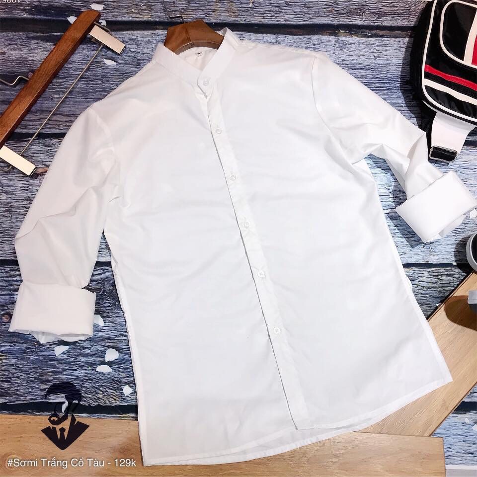 Áo Sơ Mi Nam Cổ Tàu Dài Tay vineto SMT01, sơ mi nam cổ tàu màu trắng | BigBuy360 - bigbuy360.vn