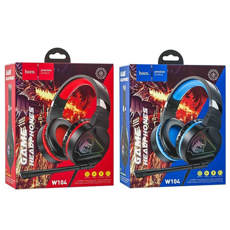 Tai Nghe Chơi Game HOCO W104, Tai Nghe chụp tai Có Dây, Đèn LED Kèm Micro, Tai Nghe Âm Thanh Nổi - BẢO HÀNH CHÍNH HÃNG