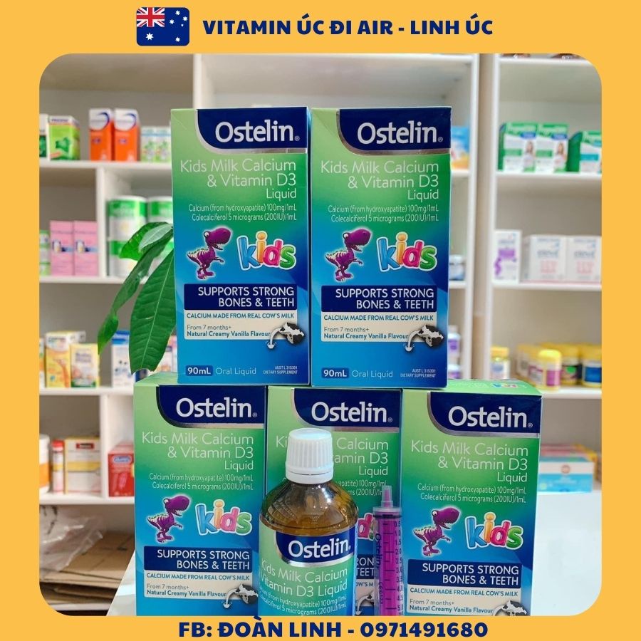 Canxi khủng long cho bé Ostelin Kids Milk Calcium & D3 , Hàng chuẩn úc, Cho Trẻ Từ 7 Tháng Tuổi