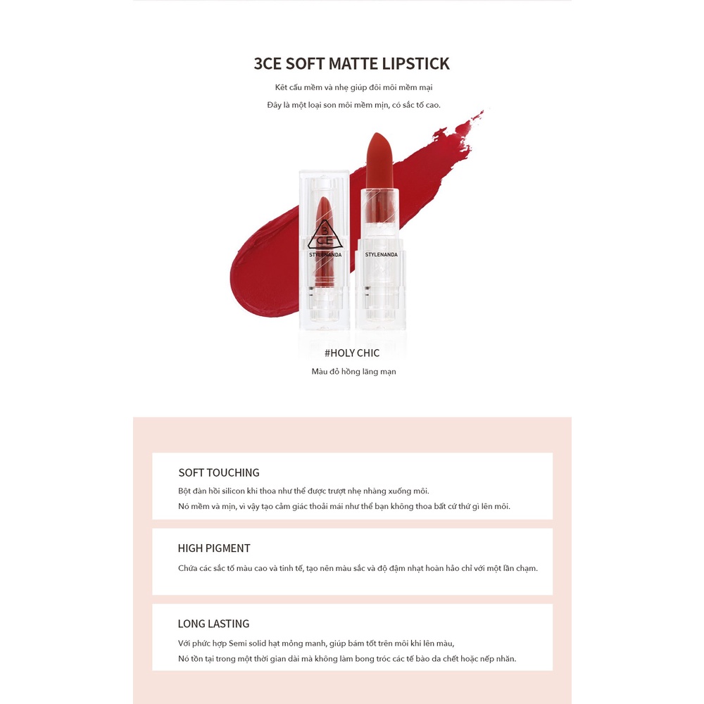 [ChínhHãng] Son Thỏi Lì 3CE SOFT MATTE LIPSTICK | BigBuy360 - bigbuy360.vn