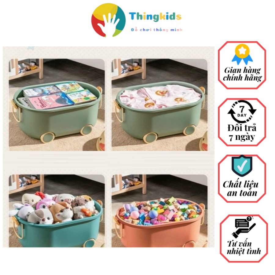 Thùng nhựa có nắp, bánh xe đựng đồ dùng, đồ choi cho bé cho mẹ - Thingkids