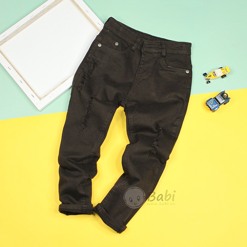 25423 Quần Jeans Mộc Dài Màu Trơn Đắp Rách Cho Bé Cực Ngầu (1 - 10 tuổi)