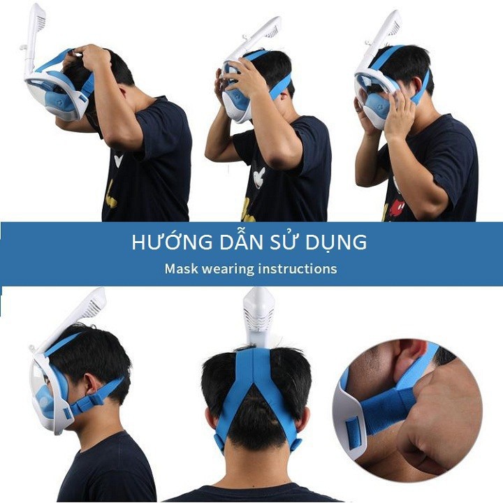 Mặt Nạ Bơi Lặn Fullface Chống Sặc Nước Kính Cường Lực Tặng Kèm Miếng Bịt Tai Chống Nước