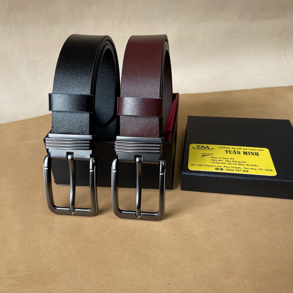 Thắt Lưng Nam Khóa Kim Kẹp Chất Da Bò Nguyên Tắm Cao Cấp TM842 Bản Rộng 3.7cm Hai Màu Đen Và Nâu Bảo Hành Da 24 Tháng
