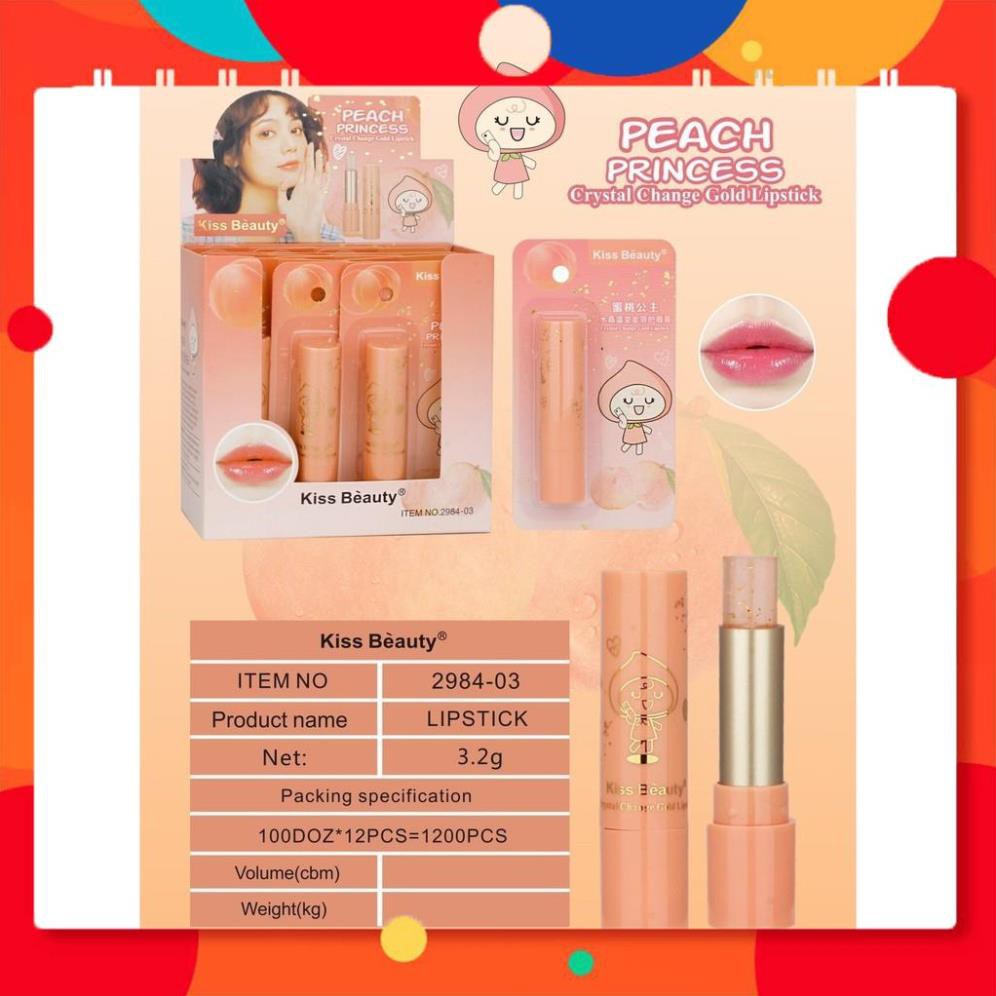 [FREESHIP] Son Dưỡng KissBeauty Peach Princess Mã 2984-03 - Kiss Beauty Crystal Change Gold Lipstick NO.:2984-03